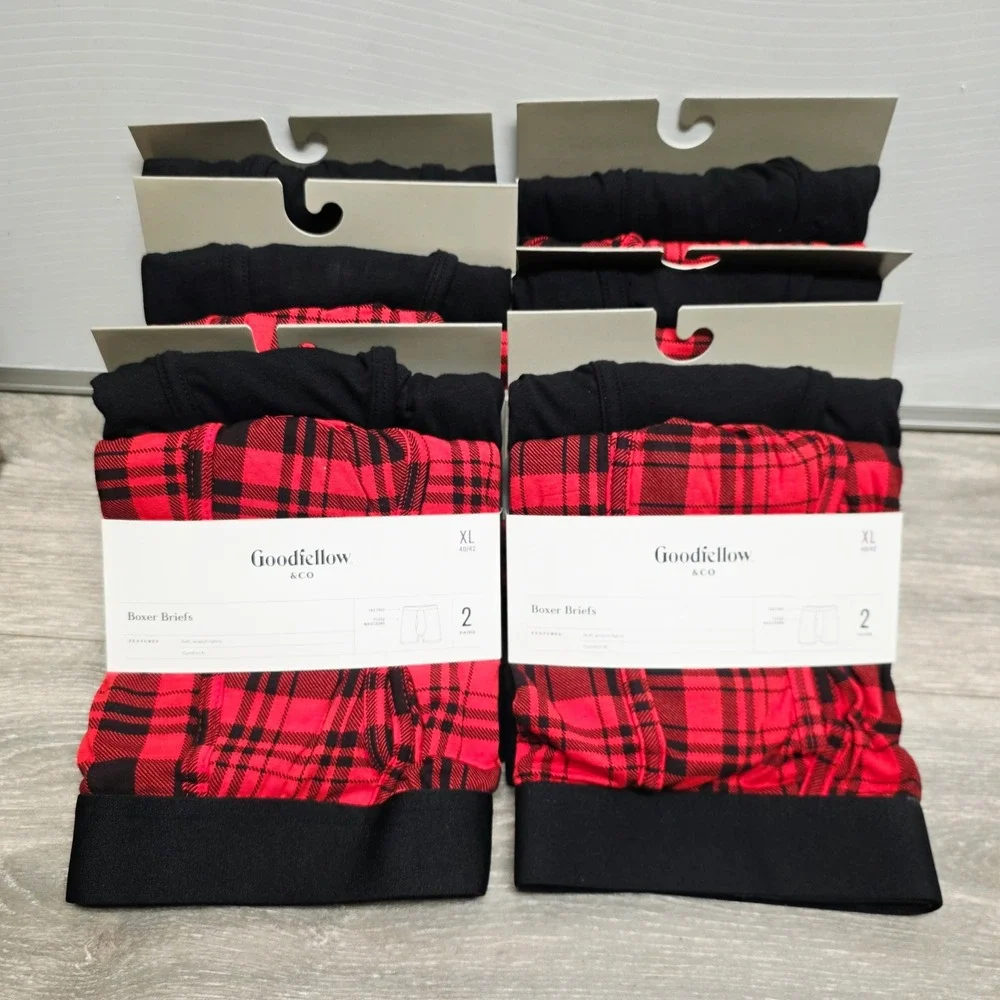 Goodfellow & Co Men XL 6 Black 6 Plaid Boxer Briefs 12 Pairs Bulk Lot 85Z94